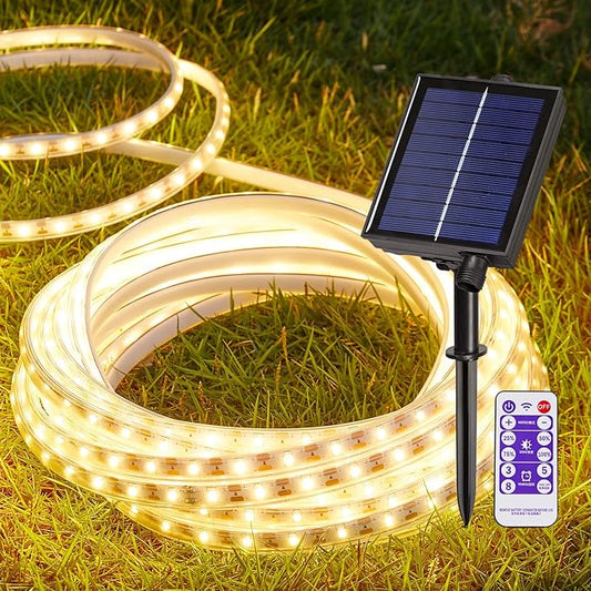 LUHLEE Solar LED Strip Lights Outdoor,Brighter 300 LED 16.4FT Solar String Lights Outdoor with Remote,8 Lighting Modes Auto ON/Off Rope Lights for Outside,Deck,Steps,Christmas Decor Lighting