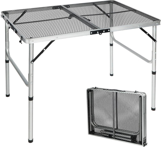 RedSwing Portable Grill Table for Outside, Aluminum Folding Grill Stand Table for Outdoor Camping Picnic BBQ, Lightweight Adjustable Height, 36"x24"x15"/28" Sliver