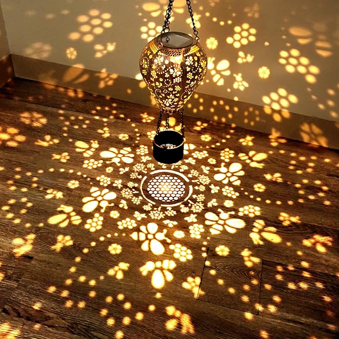 Bee Decor Hot Air Balloon Solar Lantern – Outdoor Decorative Hanging Light for Garden Yard Patio Porch Lawn and Pathway – Unique Housewarming, Birthday Gift for Women Mom Grandma