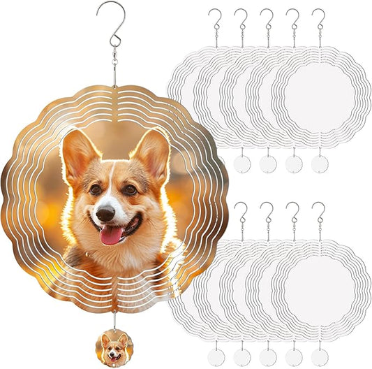 10 Pack Sublimation Wind Spinner Blanks, 10 Inch Sublimation Wind Spinners, 3D Aluminum Metal Hanging Wind Spinner Bulk for Garden Yard Outdoor, Window Porch Decoration for Heat Press Transfer DIY