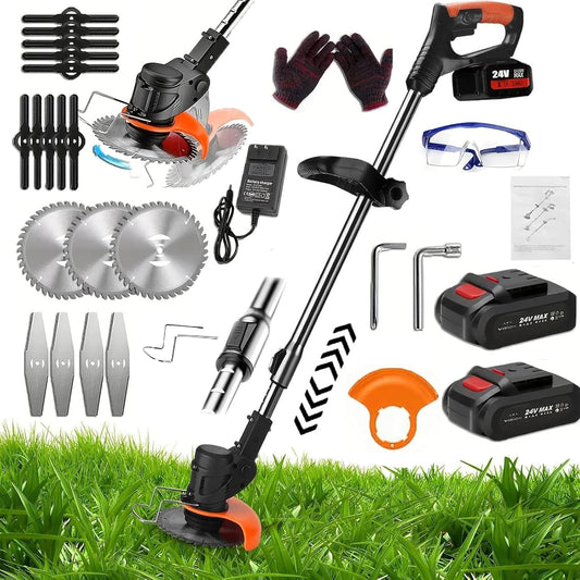 Electric Weed Wacker,Weed Eater on Battery Operated,Comes with Two 24V Batteries and Three Different Types of Blades,3 in 1 Trimmer Lawn/Cordless Trimmer for Lawn Yard Garden (Black)