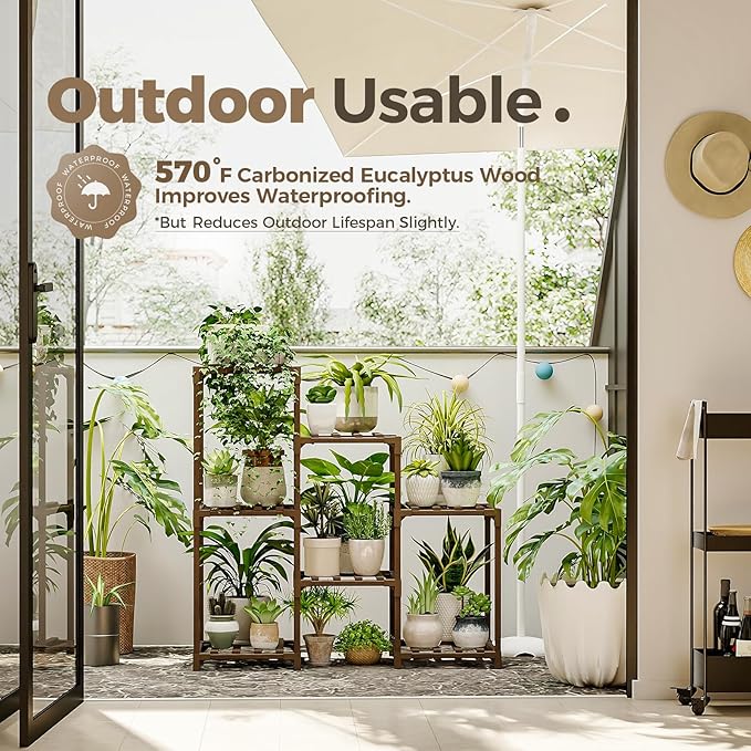 Bamworld Plant Stand Indoor Plant Shelf Outdoor Wood Plant Rack for Multiple Plants 3 Tiers Ladder Plant Pot Holder for Living Room Patio Boho Home Decor for Gardening