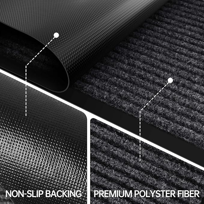 Front Door Mat, 72" x 48" Heavy Duty Indoor Outdoor Entrance Mat for Commercial Entryway, Welcome Durable Non-Slip Rubber Backing, Low-Profile for Entry, Gray