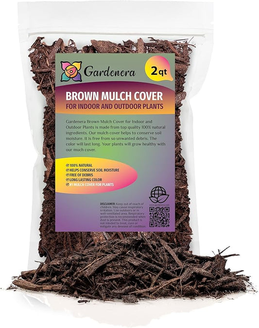 Organic Brown Mulch by Gardenera - Enhance Soil Health and Plant Vitality - 2 QUARTS