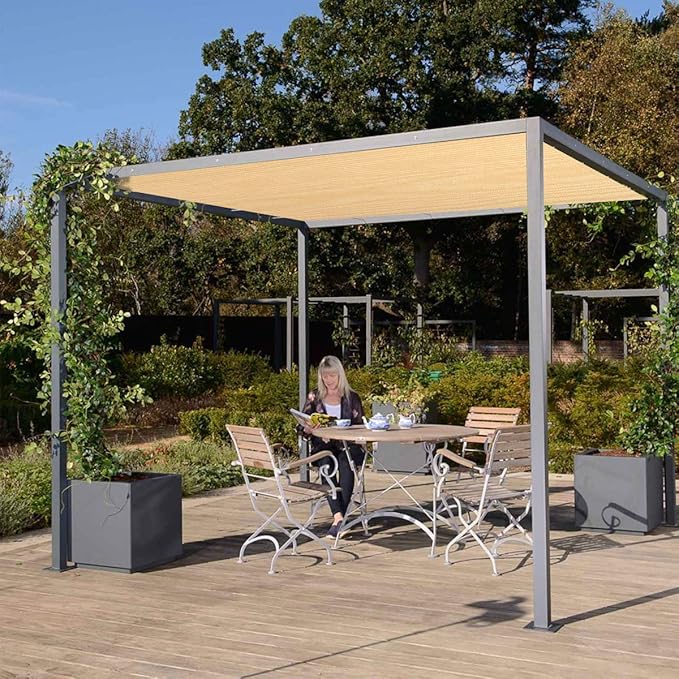 Eden's Decor Straight Flat-Edged Sun Shade Sail Rectangular 15' x 21' Beige UV-Blocking Outdoor Canopy Fabric Cloth Awning for Pergola Patio Garden Backyard Custom Size