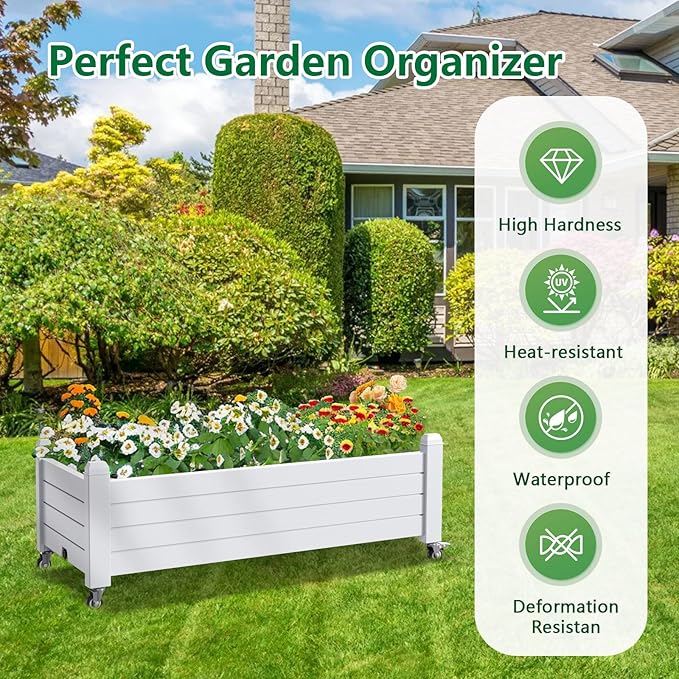 Elevated Raised Garden Bed with Legs,Outdoor Large Resin Patio Planter Box Stand Divisible with Drain Plug,Water Monitor for Plants Vegetables Flowers Fruits(Ashen)