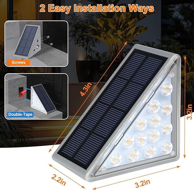 Solar Step Lights for Outside Waterproof IP67, Outdoor Stair Lights 2 Pack, Solar Stair Light Outdoor LED Outdoor Step Lights Decor for Deck, Front Step, Patio, Garden