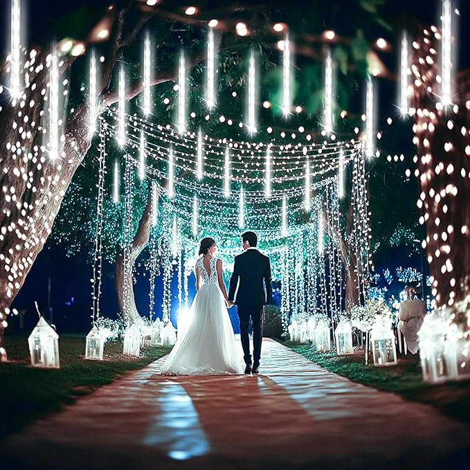 Aokudoni Christmas Lights Outdoor, 24 Tubes Meteor Shower Lights (Equivalent to 3 Sets of 8-Tubes), Waterproof Outside Christmas Decorations for Tree Window Yard Party Holiday, UL Plug, White