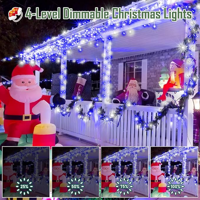 Heceltt 1140 LED 449 FT String Lights Outdoor, 8 Modes Christmas Lights, Waterproof LED String Lights with Timer and Memory Fairy Light Plug in for Wedding Home Party Tree Decorations (Blue and White)