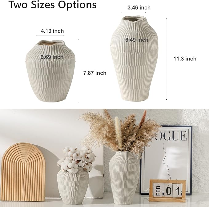 Ceramic Vase for Home Decor,7.8 Inch Flower Vase，Decorative Grey Vases for Pampas Grass，Modern Art Texture for Home Entryway Living Room Dining Table Farmhouse Office Decor-Grey.