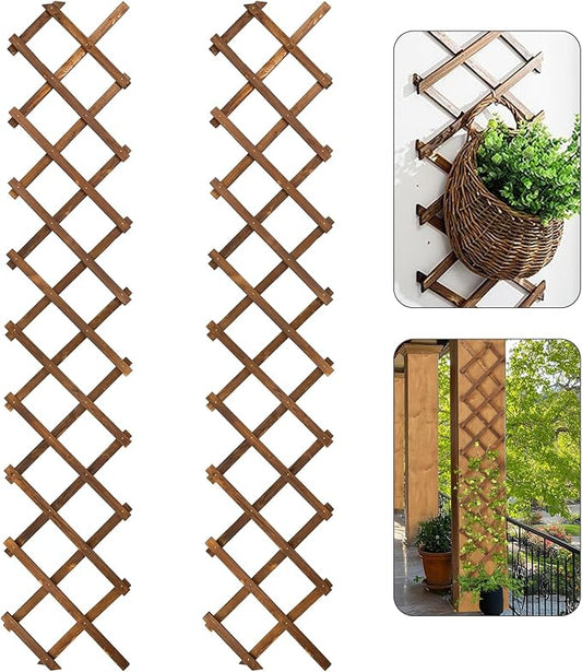 Pack of 2 Extra Thick Wooden Wall Trellis- Expandable Wall Planter Lattice Panels for Climbing Plants, Hanging Vertical Plant Support Fence Frame Outdoor Indoor for Balcony Patio Garden Room