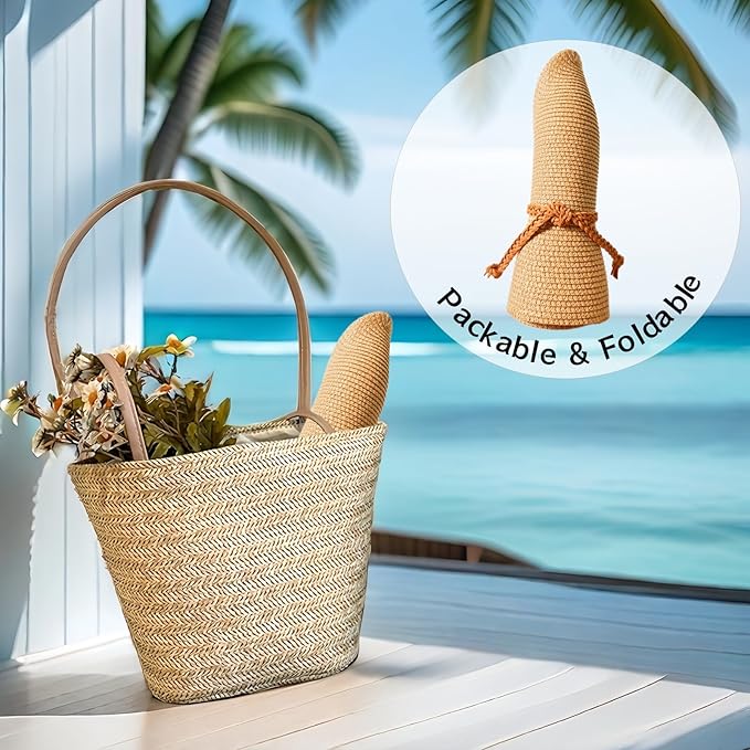Beach Sun Straw Hats for Women, Summer Sun Protection Foldable Packable Wide Brim Hat
