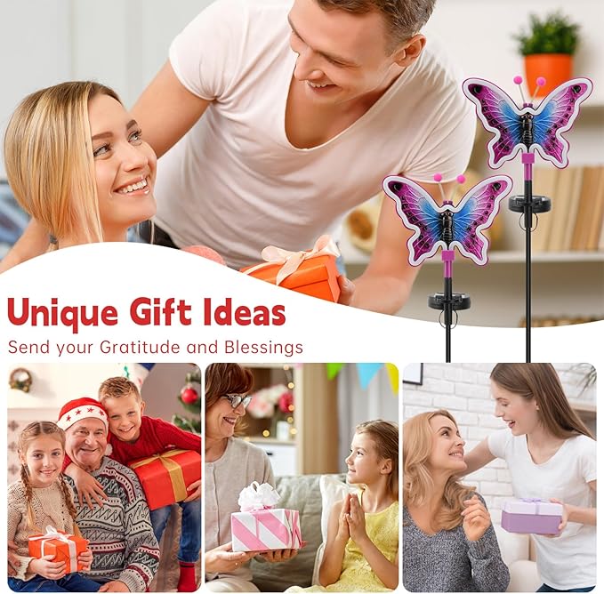 Butterfly Solar Lights, Solar Butterfly Outdoor Light, Garden Decor,Neon Butterfly Garden Lights for Outside, Yard, Pathways,Patio, Lawn, or Landscaping Decor (Amaranth, 2 Pack)