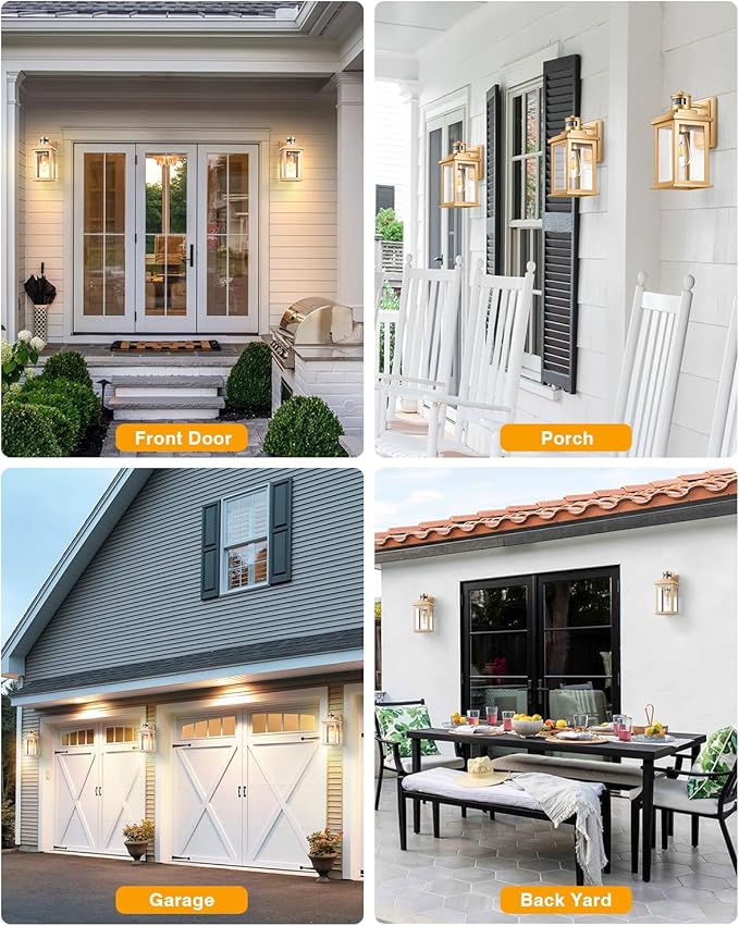 VIANIS Motion Sensor Outdoor Wall Lights Sconce, 2 Pack Dusk to Dawn Outdoor Light Fixture, Gold Waterproof Outdoor Motion Sensor Light for House, Doorway, Entryway, Garden,Hardwired, Non-Solar