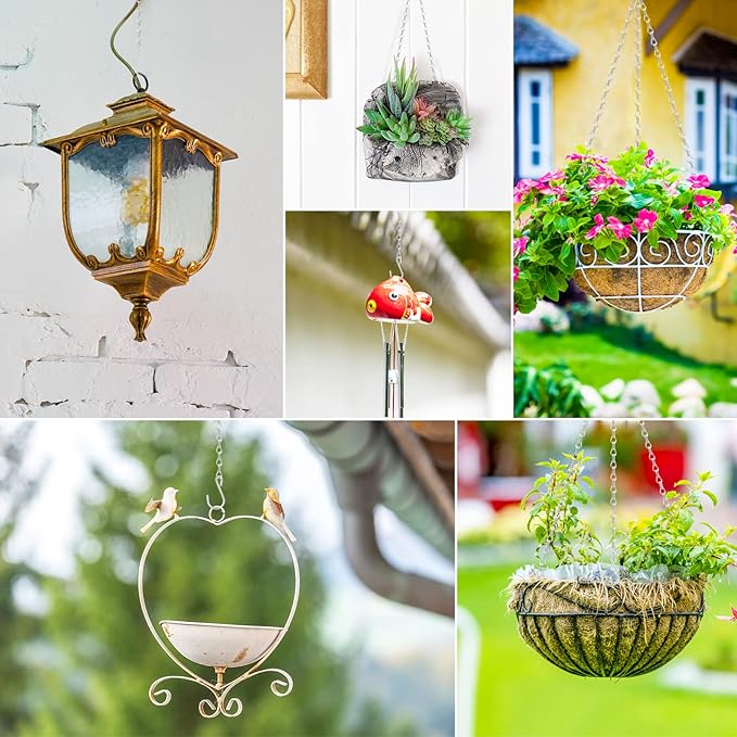 RIFNY Silver Hanging Chains with Hooks, 10 Pieces 20 Inch Chain for Hanging Bird Feeders Planters Baskets Billboards Lanterns Wind Chimes Ornaments Silver 20 inch