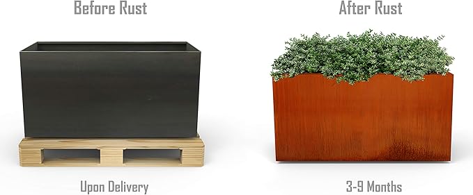 Corten Steel Planter Rectangle Outdoor Metal Garden Box Heavy Duty | Made in USA | Fully Assembled