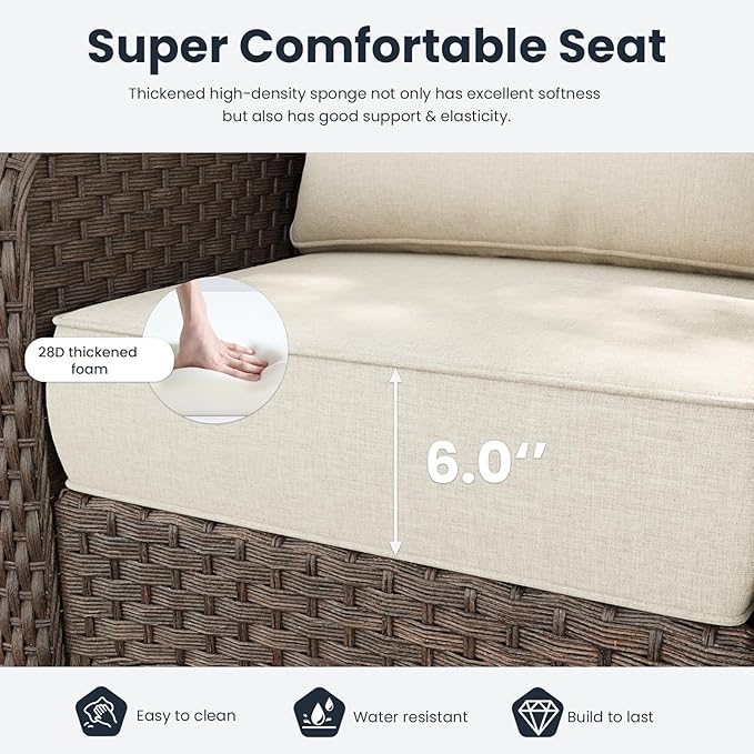 3 Pieces Outdoor Patio Furniture Sets with Rocking Swivel Chairs with 6-inch Thick Cushion and Side Table for Deck Lawn