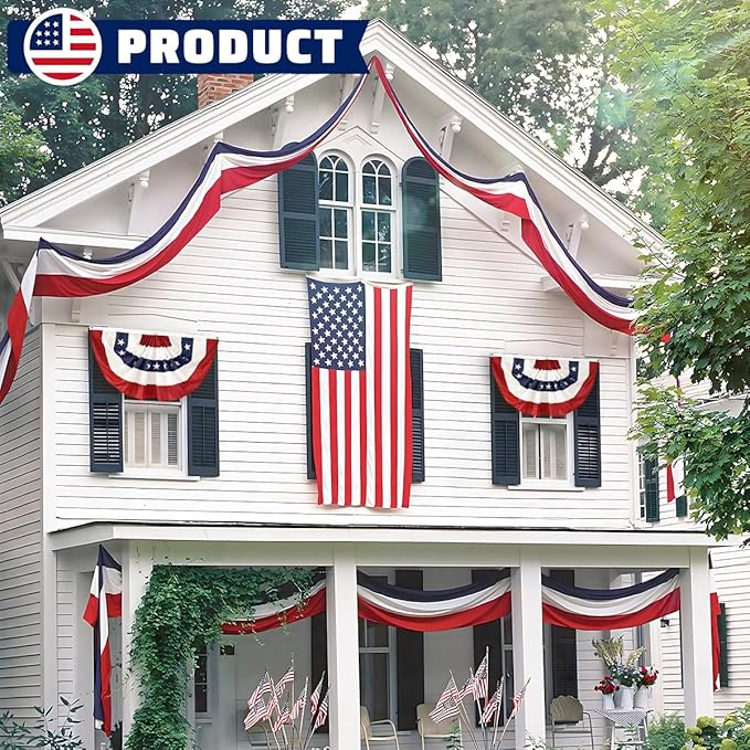 2x20Ft Large Patriotic US Flag Bunting Decorations 4th of July Red, White & Blue Stripe Banner Veterans Day Memorial Days Celebration Decorations Home Garden Outdoor-1Pack