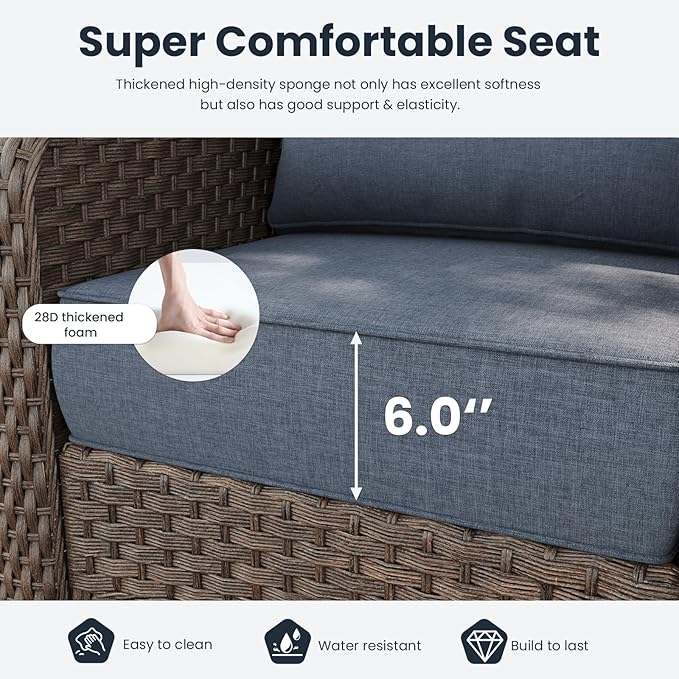 7 Pieces Outdoor Patio Furniture Sets with Single Chairs with 6-inch Thick Cushion and Fire Pit Table for Deck Lawn