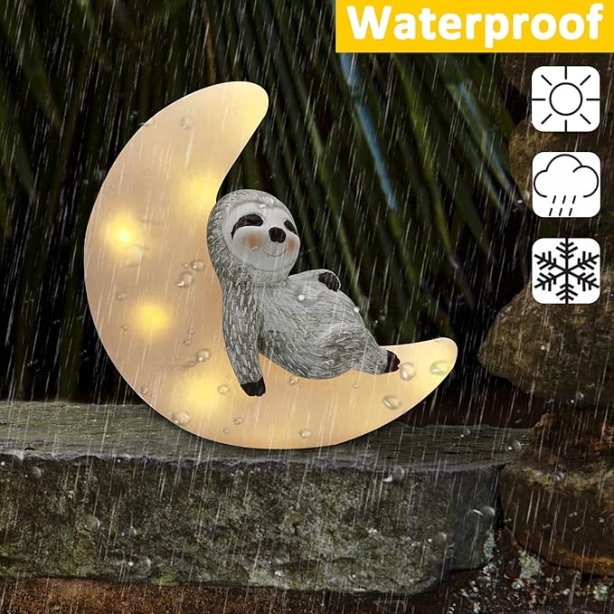 Garden Sloth Statues Outdoor Decor, Solar Powered Resin Lawn Ornaments with 8 LEDs Warm White, Outdoor Decoration for Patio Yard Lawn Porch Housewarming Garden Gift
