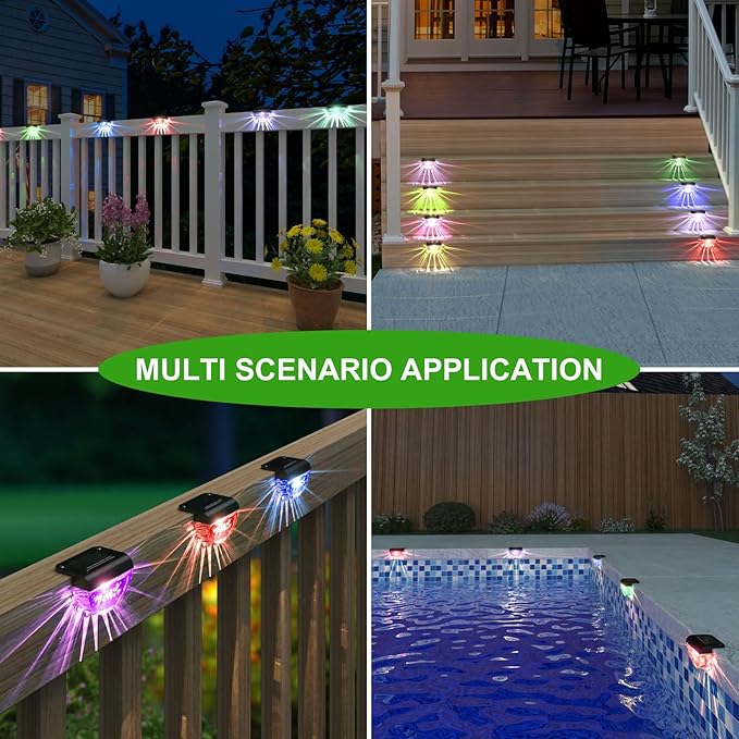 16 Pack Solar Deck Lights Outdoor, Solar Step Lights Waterproof for Outside, Yard, Patio, Garden, Pool, Railing, Stairs, Fence (Color Changing)
