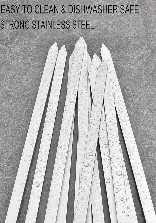 17-Inch Long Flat BBQ Skewers, HONSHEN Brazilian-style Stainless Steel 3/8 Inch Wide Blade with hardwood Handle barbecue skewers for Grilling Meat,Chicken,Shrimp,Vegetables-Set of 12