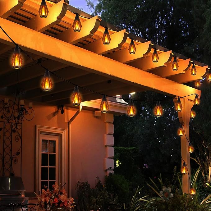 Solar Flame String Lights - 48ft 15 LED Lights Outdoor Solar String Lights for Garden Patio Decoration