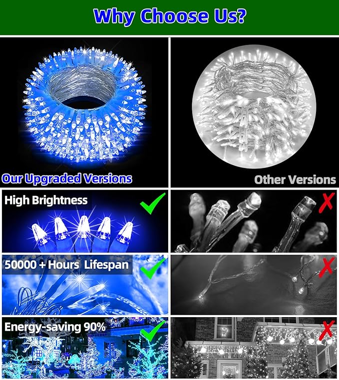 750 LED 246FT Christmas Lights Outdoor, Super Long Waterproof Christmas String Lights with 8 Modes, Christmas Tree Lights with Timer Memory for Fence Garden Xmas Wedding Party Decor Blue