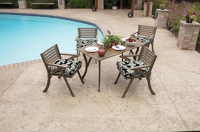 Arden Selections Outdoor Seat Cushion, 19 x 19, Rain-Proof, Fade Resistant 19 x 19, Ashland Black Jacobean (Pack of 4)