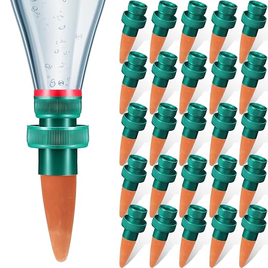 Patelai Terracotta Plant Watering Spikes Self to Use with Cola Bottles Houseplant Watering Stakes Automatic Irrigation System(25 Pack,Terracotta)