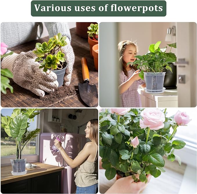 30Pcs Clear Nursery Pots with Drainage and Tray 5/6/7 Inch Plastic Clear Pots for Plants, Orchid Pot Outdoor Indoor Transplant Seedling Planter Pots with 100 Plant Labels,15-Set