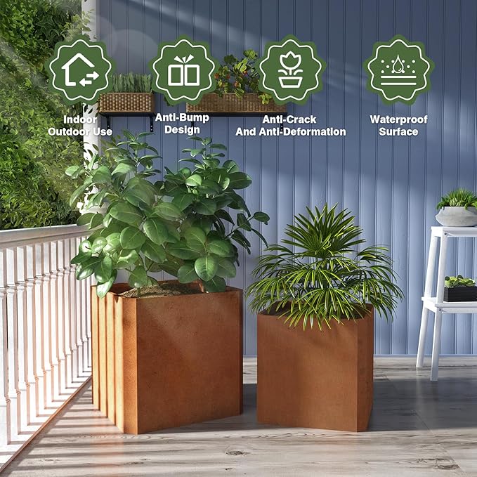 Corten Steel Planter Box-26"x26"x26"-Large Square Planter Matel -Outdoor Indoor- Heavy Duty Rustic Tall Planter Flower Pot Commercial Residential for Patio Porch Deck Home Backyard