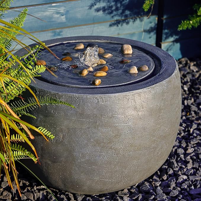 Garden Water Fountain Outdoor Bubbler Water Feature Indoor with Lights & Pump and Pebbles Waterfall Fountains Concrete Effect for Patio Deck Yard Home Decor Gray, 18 "L x 18" W x 11.5" H