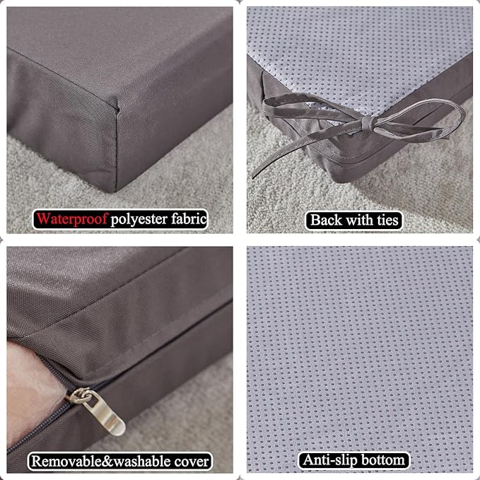 20 x 20 Inch Outdoor Chair Cushions for Patio Furniture UV Resistant Non Slip Waterproof Replacement Patio Seat Cushion with Ties Set of 2, Dark Grey