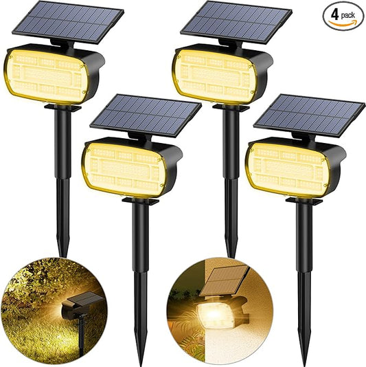 Fabrito Solar Spot Lights Outdoor 136 LEDs, Large Area Lighting Solar Lights Outdoor, 4 Pack IP65 Waterproof Landscape Spotlights Auto On/Off for Yard, Garden, Pathway, Plants,Tree (Warm White)