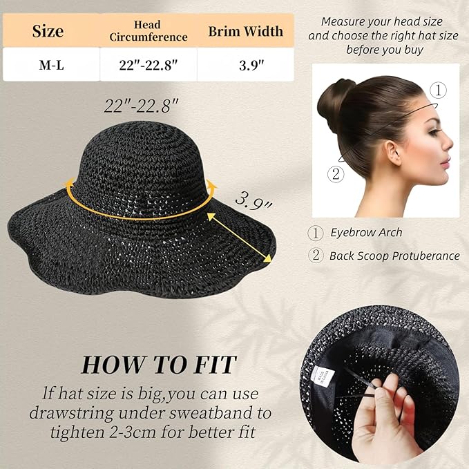 Floppy Big Beach Straw Hats for Women Foldable Summer Wide Brim Packable Sun Hat Womens Travel Straw Fedora Hat