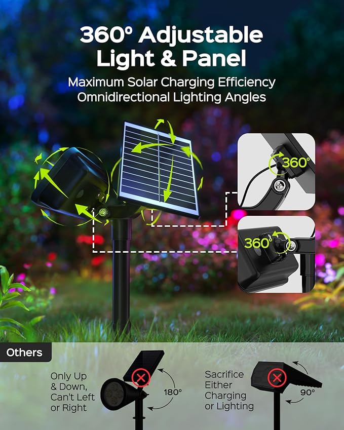 JACKYLED Solar Spot Lights Outdoor, 84 LED 7 Color Changing Solar Lights Outdoor Waterproof with 9 Modes, 360 Adjustable Landscape Spotlights for Halloween Xmas Decorations, Yard, Garden, Path, 4 Pack