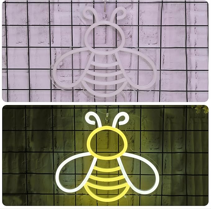 Bee Neon Sign - Dimmable Honey Neon Light Wall Decor, Birthday Party Decorations for Home, Patio, Garden, Bars, Hotels, Stores - Gift for Friends, Family, and Kids