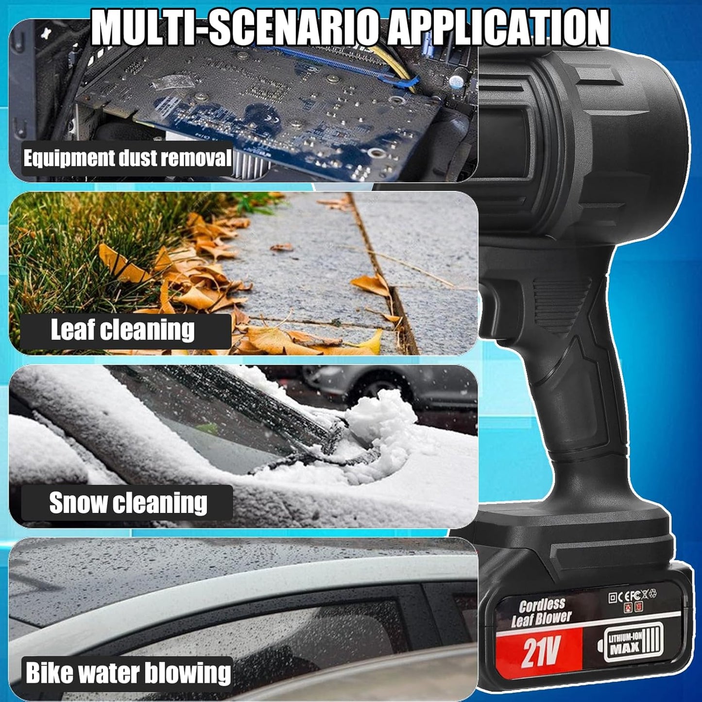 Cordless Leaf Blower Portable Dust Cleaner Electric Blower Lightweight Handheld Leaf Blast with Stepless Speed, with 2 Batteries for Patio Cleaning, Blowing Leaves, Drying, Camping