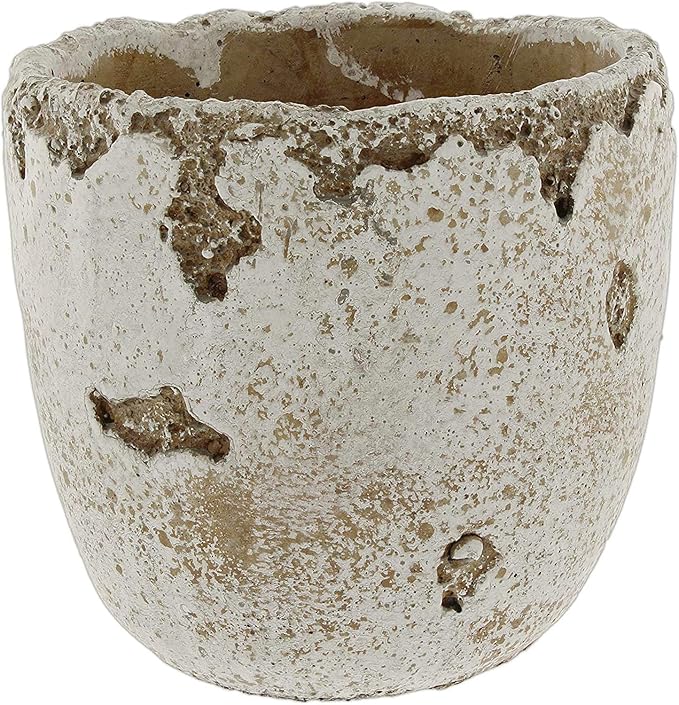 Distressed Weathered Cement Planter, 5 Inches - Unique Stone Plant Pot for Indoor Outdoor Home Garden Decor