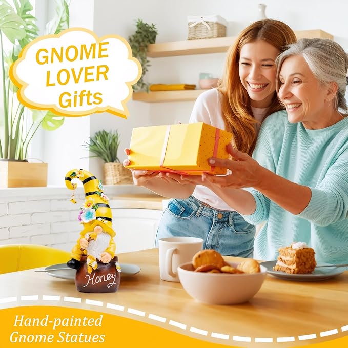 13" Garden Solar Spring Gnomes Statues Outdoor Spring Decor with LED Lighted Bee and Flowers Funny Garden Sculpture for Patio Yard Lawn Decorations Gifts