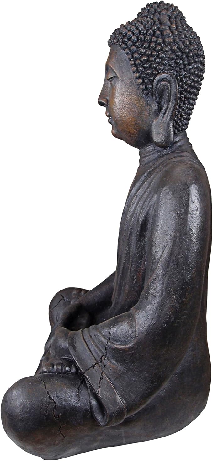 Design Toscano Meditative Asian Decor Grand Temple Indoor/Outdoor Garden Statue, Large, 40 inches tall, Cast Stone Resin, Dark Stone Finish