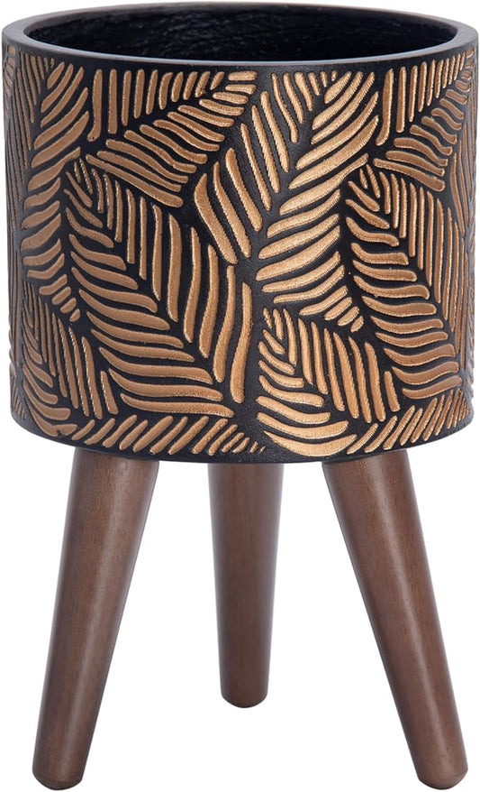 D'vine Dev 8 Inch Planter Pot with Stand, Mid-Century Tall Plant Pot with Legs for Indoor Plants, Small, Bronze/Grey, 88-L-A-6