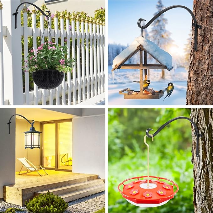 FEED GARDEN 18 Inch 2 Pack Outdoor Hanging Plant Bracket for Bird Feeders, Wind Chimes, Lanterns, Heavy Duty Metal Iron Wall Hooks with 6 Screws