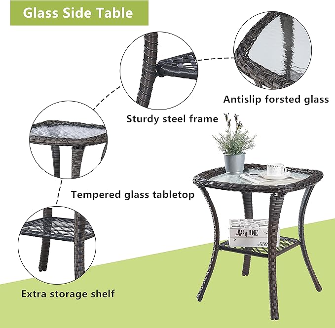 Outdoor Wicker Patio Furniture Set - 5 Pieces Rattan Patio Conversation Set with 2 Rocking Swivel Chairs,2 Ottomans and 1 Side Table for Porch Deck Backyard Garden(Brown/Grey)