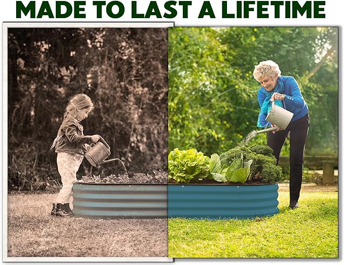 Galvanized Raised Garden Beds Outdoor // 8×4×1 ft Planter Raised Beds for Gardening, Vegetables, Flowers // Large Metal Garden Box // Patented Tool-Free Design (Turquoise)