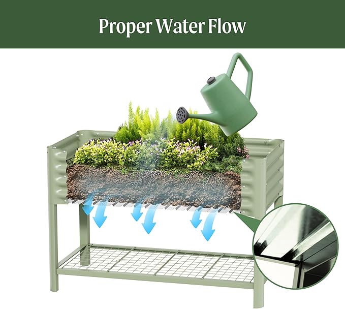 Elevated Raised Garden Bed-V Series, 2' x 8' Garden Beds with Legs & Storage Rack for Patio Porch, 1400 Lbs Weight Capacity, Outdoor Planter Boxes for Gardening Herbs Vegetables Flowers, Olive Green