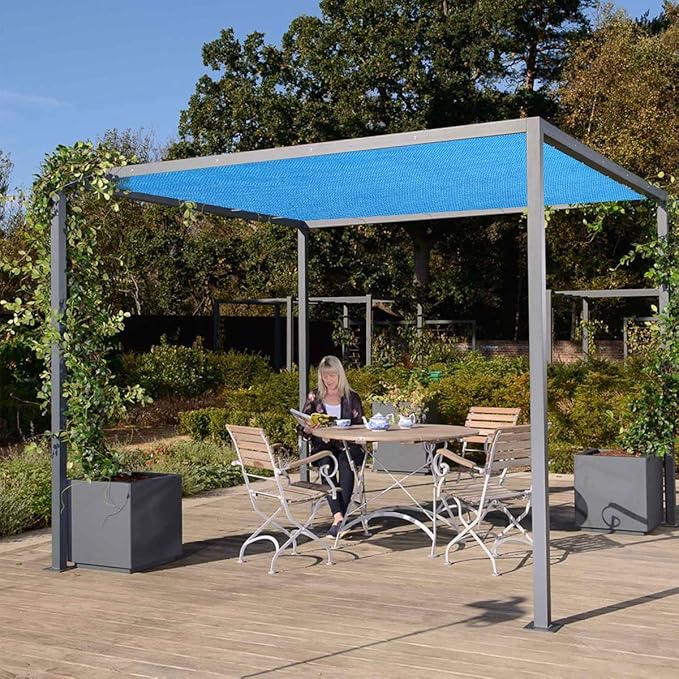 Eden's Decor Straight Flat-Edged Sun Shade Sail Rectangular 7' x 8' Blue UV-Blocking Outdoor Canopy Fabric Cloth Awning for Pergola Patio Garden Backyard Custom Size