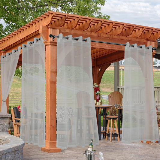 HolidayIdeas Outdoor Sheer Curtains for Patio Waterproof, 4 Panels - 54 x 120 Inch - Cloud Grey Light Filtering Voile Outside Curtains Grommet Drapes for Front Porch, Gazebo, Pergola, Backyard