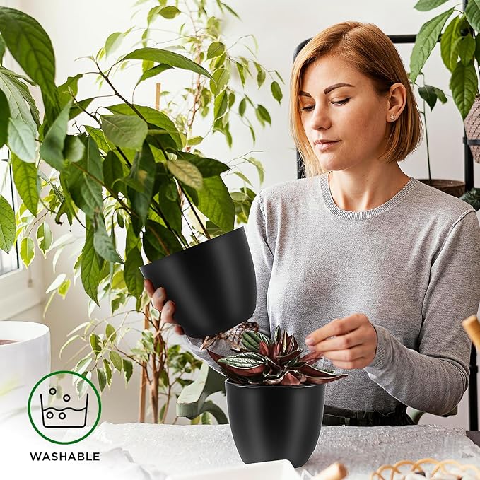 Plant Pots with Multi Drainage Holes - 20 Pieces Versatile, Sturdy Plastic, Stackable Design Home Decor Flower Pots for Indoor and Outdoor Gardening - Black